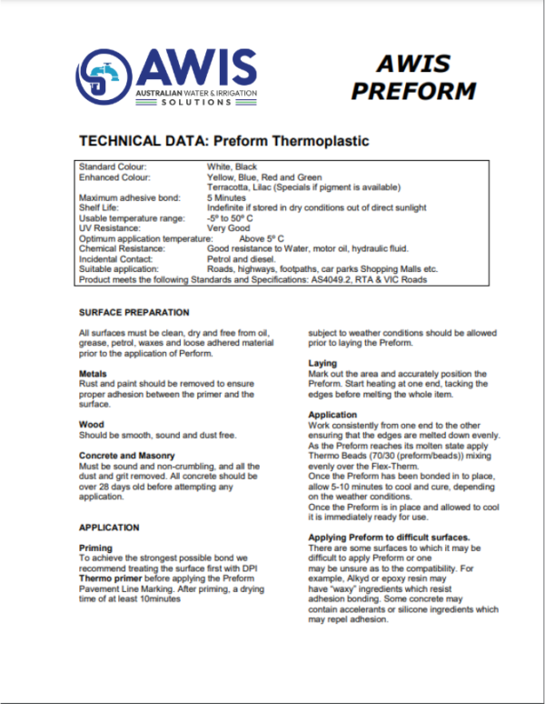 Total Awis AWIS Preform Tech data - AWIS